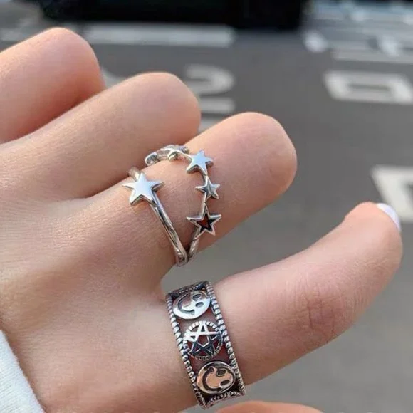 Star Ring Silver Star ring Hollow star ring stacking ring silver ring - Picture 2 of 2